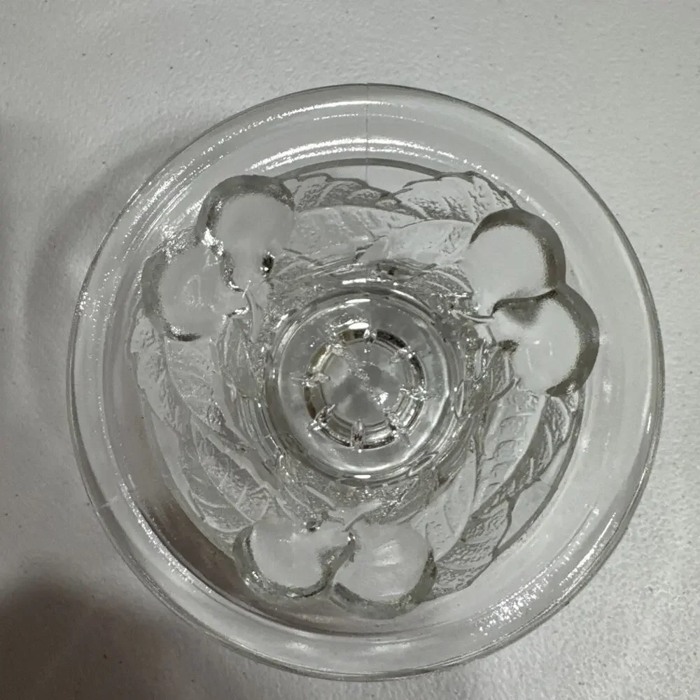Teleflora 1985 Clear Glass Embossed Pear Leaf Two Sided Candle Holder Della R.